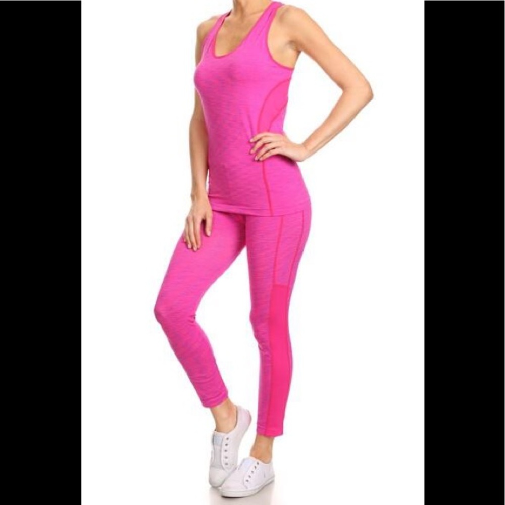 Fuchsia Pink Activewear Workout Set Tank Leggings